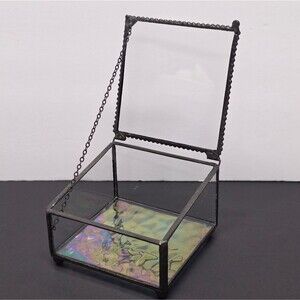 J Devlin Stained Clear Glass Iridescent Bottom Asymmetrical Jewelry Trinket Box